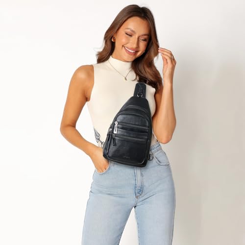 Sling Bag for Women Cross Body Bags Fanny Packs Shoulder Bag Sling Backpack Vegan Leather Trendy Travel Purses Black2
