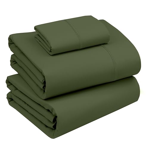 RUVANTI 100% Cotton Twin XL Sheet Sets, 3 Pieces, Soft & Breathable Percale Weave Bedding, Deep Pocket 16", Hotel Standard, Crisp Cool Feel, Durable, Perfect Size Dyed Sheets, Chive
