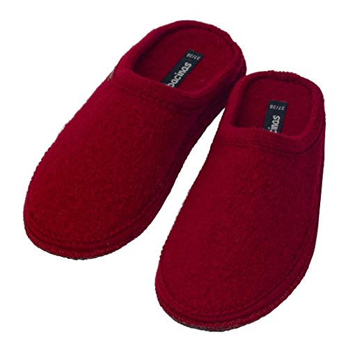 bacinas warme Filz Hausschuhe Damen Dunkel-Rot - flache Filzpantoffeln...