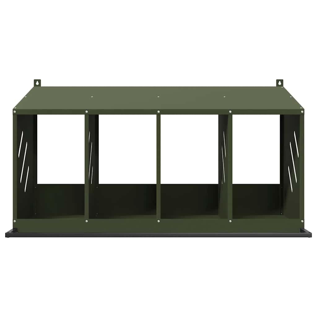 Gniazdo dla kurcząt 4 metalowe przegrody oliwkowo-zielone 106,5 x 64 x 59,5