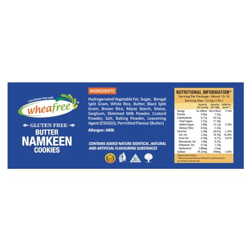 Image of Wheafree Gluten Free Butter Namkeen Cookies (200g Pack) | No Maida | Tasty, Crunchy and Flavoured Cookies | Best Tea Time Snacks |
