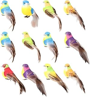 HERCHR 12Pcs Artificial Bird Decoration, Colorful Feather Birds On Clips Christmas Tree Ornaments Cute Artificial Foam Feather Mini Craft Birds Home Garden Wedding Party Ornament
