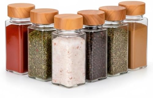 Kit 6 Porta Temperos em Vidro com Tampa de Bambu, 125ml, 11cm x 4...