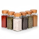 Kit 6 Porta Temperos em Vidro com Tampa de Bambu, 125ml, 11cm x 4,5cm