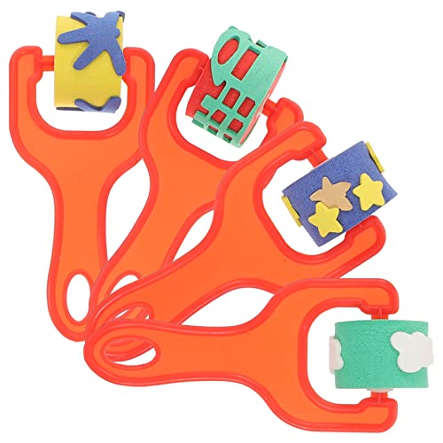UKCOCO Rollers De Esponja para Pintar 4 Piezas con Mango Rojo para Niños, Herramienta De Pintura Educativa, Estampadores Creativos para Escuela y Manualidades Infantiles