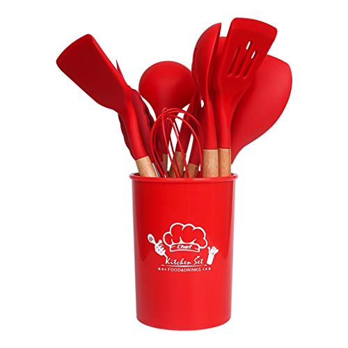 Kitchen Tools European Style Non-Stick cookware Silicone Spatula 11 Piece Set with Storage Barrel High Temperature Resistant Set (Color : E) (B)