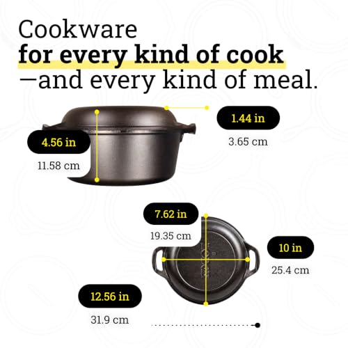 Image of Lodge Cast Iron Double Dutch Oven 5 Quart - Pre-Seasoned 2-in-1 Cast Iron Cookware - Pot & Skillet Combo - Even Heat Retention - Oven-Safe, Versatile Pot