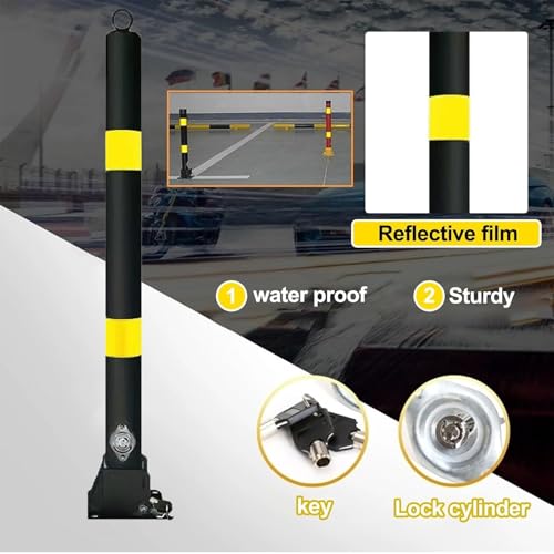Barrière de parking pliable ultra-résistante - Borne de sécurité métallique pour allée, idéale pour arrêter et protéger les véhicules, avec bandes de signalisation, parfaite pour la sécurité