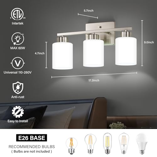 Fonmyim FY-GB3105-NI3 Brushed Nickel Bathroom Light Fixtures, 3-Light Modern Vanity Light Over Mirror thumb #1