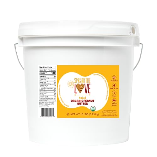 Spread The Love NAKED Organic Peanut Butter (Organic, All Natural, Vegan, Gluten-free, Creamy, Dry-Roasted, No added salt, No added sugar, No palm oil) (15-Pounds)
