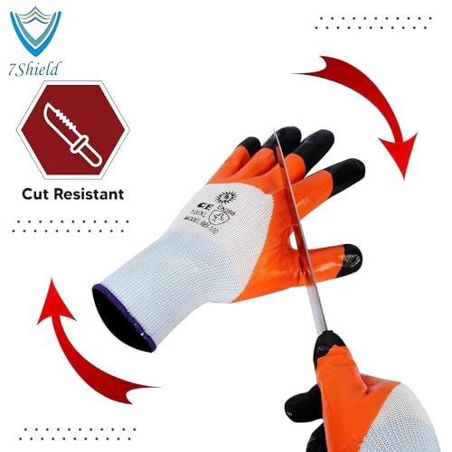 Image of Multipurpose Anti Cut PU Nitrile Coating Work Safety Gloves, Hand & Fingers, Gardening, Mechanical, Construction, Agriculture & Automotive - Durable & Comfortable (24 Pairs Orange)
