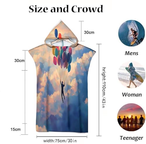 Peignoir poncho de bain imprimé montgolfière microfibre pour plage et surf