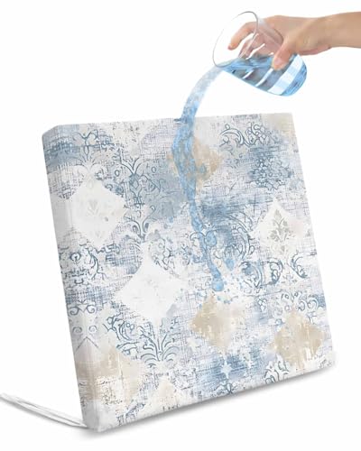 2 Pack Blue Beige Floral Waterproof Cushion Covers with Ties, Outdoor Patio Chaise Lounge Chair Seat Cushion Slip Covers Replacement(Only Cover) Vintage Smear Abstract Art 24