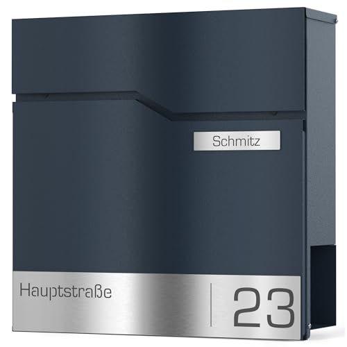 Graviers Design Buzón con Compartimento para periódicos en Antracita RAL 7016 – Buzón de Correo Personalizado de Acero Inoxidable con Nombre de Calle, número de casa, buzón de Pared con candado y