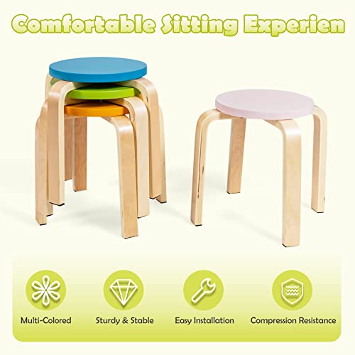 Infans Kids Wooden Table And Stool Set, 5-Piece Activity Table With 4 Stools For Toddler Building Block Drawing Reading Art Crafts, Children Natural Furniture Set For Playroom Kindergarten Classroom #TOP4