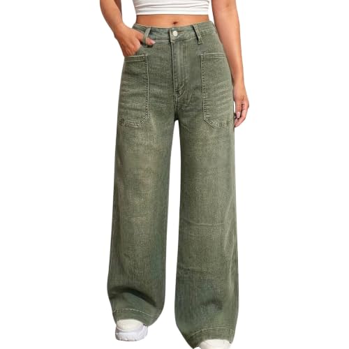 Pantalones cargo de mujer en verde lavado con bolsillos y de corte holgado estilo vintage