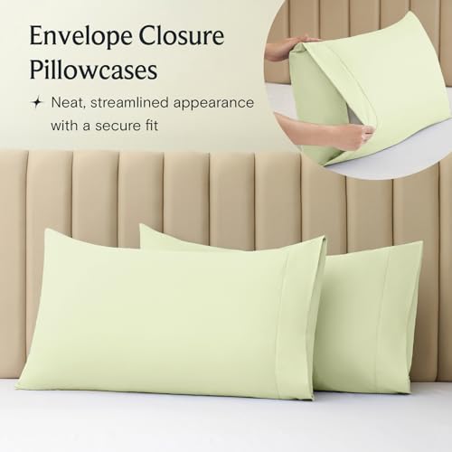 Image of LuxClub 4 PC Sheet Set Bed Sheets Deep Pockets 16 inch Eco Friendly Wrinkle Free Cooling Machine Washable Hotel Bedding Silky Soft - Sage Green Full