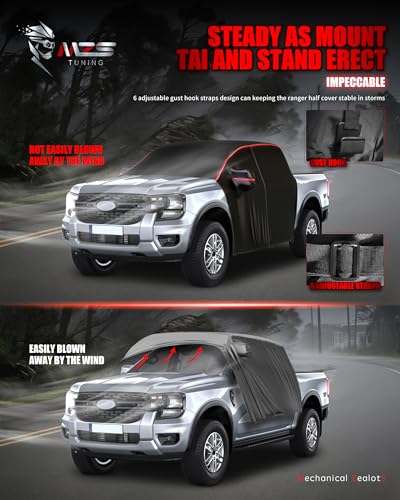 Image of MZS Cab Cover Compatible with Maverick /Ranger 2019-2026, 600D Waterproof Truck Half Cover with Driver Door Zipper Antenna Hole, All Weather Snow Rain UV Protection Car Cab Covers