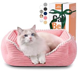 Cat Dog Bed for Pets, Rectangle Pet Bed Gift for Puppy and Kitten, Machine Washable Calming Fluffy Pet Couch Sofa for Indoor Outdoor, Portable Soft Cat Bed with Non-Slip Bottom (Small, Pink)