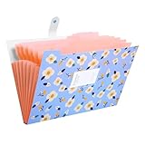 Skydue Floral Printed Expanding File Folder with 8 Pockets Accordion Document File Organizer A4 Letter Size File Jackets (Blue)