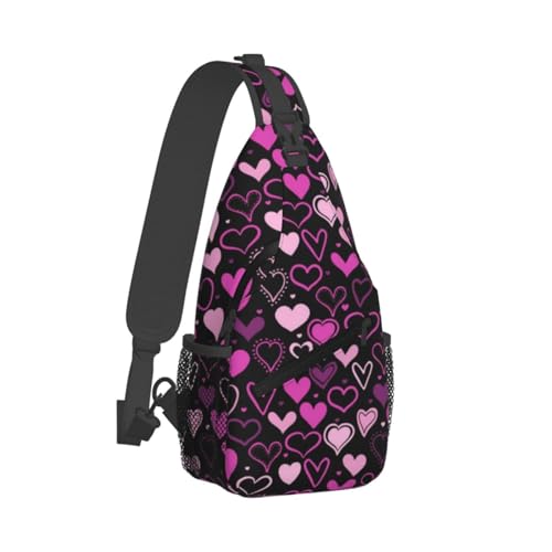 Valentine's Day Hearts Print Sling Backpack,Travel Hiking Daypack Cute Heart Crossbody Shoulder Bag for Women Men2