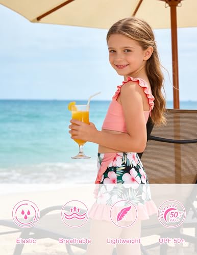 Image of ALISISTER Girls Swimsuit 3 Piece Bathing Suits Summer Bikini Tankini Sets with Cover Up Skirt for 4-12 Years