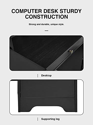 Kealive Computer Desk with 4 Drawers and Hutch Shelf, Wood Frame Home Office Desk with Spacious Desktop, Vintage Style Writing Study Table PC Laptop Notebook Desk, Black