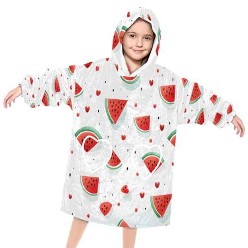 Pardick Wearable Blanket Hoodie for Kids, Fresh Watermelon Fleece Sweatshirt Blanket Oversized Blanket Sweatshirt with Pocket Flannel Warm Hooded Blanket 6-10 Year Old Girl Boy Gift, One Size