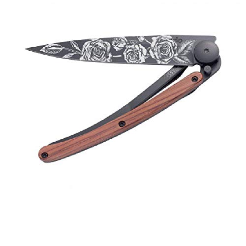 Preisvergleich Produktbild Deejo 390611 Leichtgewichtsmesser, Tattoo 37g, Roses Messer, Schwarz
