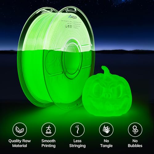 Image of AMOLEN 3D PLA Printer Filament, 1.75mm Glow in The Dark Green PLA Filament for 3D Printing, Best with UV Lamps, 1kg Spool (2.2lbs), Dimensional Accuracy + /- 0.02 mm, Fit Most FDM 3D Printers