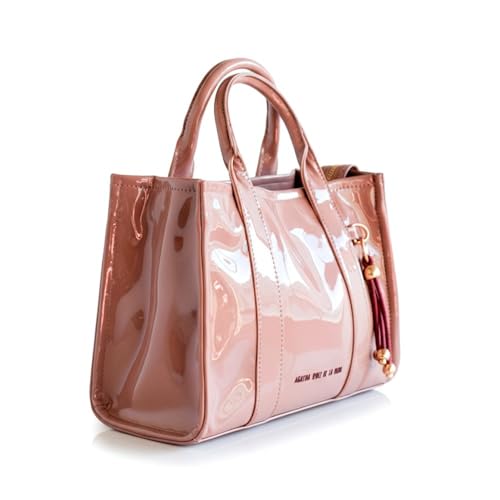 Imagen de Agatha Ruiz de la Prada Bolso de mano en charol brillante color nude logo a contraste