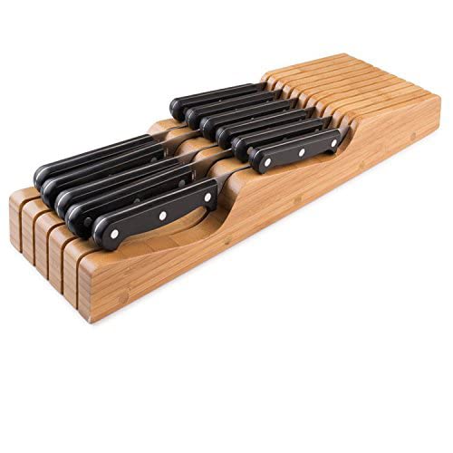 InDrawer Knife Block Organizer Bamboo Wood Drawer Knife Organizer