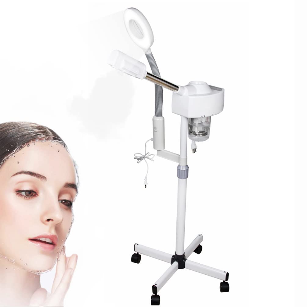 funwill2 in 1 Professional Facial Steamer, 3X Magnifying Lamp and Facial Steamer with Adjustable Height 360° Rotated Nozzle, Large Base with Wheels for Home Spa Beauty Salon, US Shipping