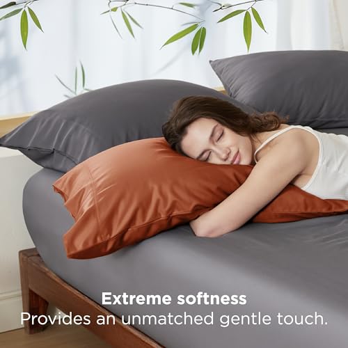Bedsure Cooling Pillow Cases Standard Size, Rayon Derived from Bamboo Standard Pillowcases Set of 2, Breathable & Silky Soft Bedding Pillow Covers with Envelope Closure, Burnt Orange, 20x26 Inches