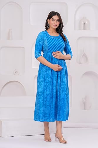 Image of Stylish Women's Pure Cotton All Over Printed Kurti Gown, Maternity Dress, and Feeding Dress - Comfortable and Elegant Maternity Wear for Women