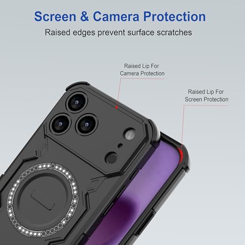 Image of amazon basics Back Case Cover for iPhone 17 Pro Max | Magnetic Case with Built-in Metal Ring | Supports Mag-Safe Charger, Wallet & Car Mount | Shockproof Hybrid PC + TPU | Black
