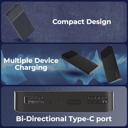 Image of OneLife 10000mAh Power Bank | 12W Fast Charging | Dual USB Output | Slim & Portable | ABS Body | BIS Certified | Compatible with iPhone, Android, Type-C Devices - Black & White (Black)
