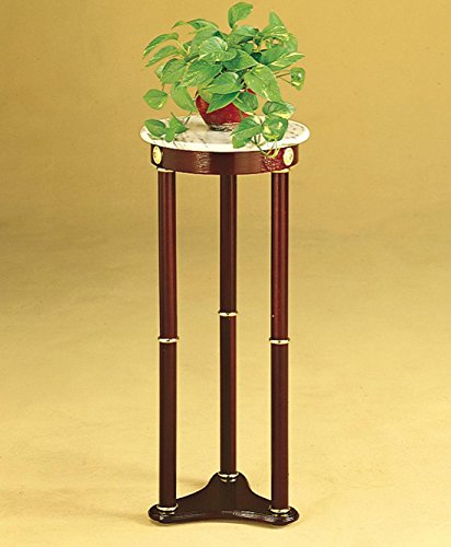 Coaster Home Furnishings Plant Stand Side Table, White Marble Top and Cherry Finish Wood Base