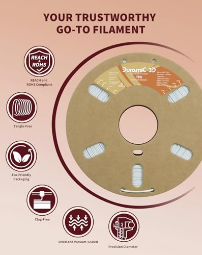 Image of DURAMIC 3D TPU Filament 1.75mm Clear, TPU Flexible Filament 95A, Soft TPU 3D Printing Filament, 1kg Spool, Dimensional Accuracy + /- 0.05mm, Clear 1 Pack