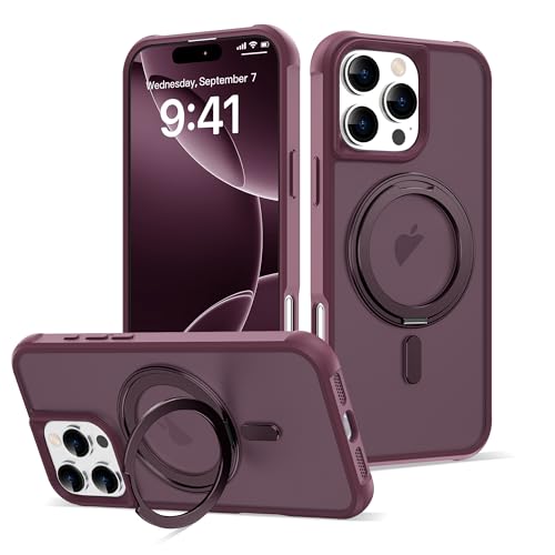 Image of Compatible with iPhone 16 Pro Max Case with Stand 6.9 inch,Wine Red | Matte Translucent Phone Case for iPhone 16 Pro Max,360 Magnetic Ring Stand,Compatible Mag-Safe,Military Grade Protection