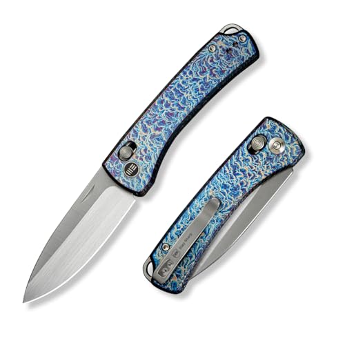 WeKnife Nightblade Pocket Knife for EDC Crossbar Lock Folding Knife with 2.98 CPM 20CV Steel Blade Titanium Handle Designed by Dutch Bushcraft Knives Maarten & Mikkie B WE22046-4(Blue)