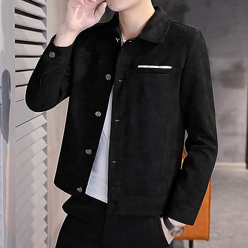 Men's Faux Suede Leather Jacket Casual Comfortable Suede Jacket Male Button Lapel Soft Lightweight Suede Jacket3