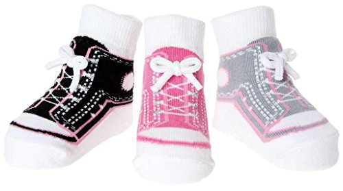 Image of Baby Girl Socks with Mary Jane or Sneaker Shoe Look - Non-slip Gripper Soles - 3 or 6 Pairs - Soft Cotton
