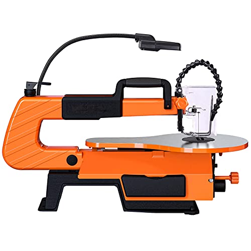 Scroll Saw With Rotary Tool, 16 inch, 500 to 1700 SPM Unique Pedal Switch, Variable Speed Scroll Saw, 4 Blades, Cast Aluminium Base, Work lamp TLSS01A