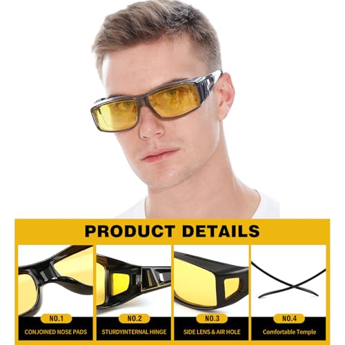 Image of 1Pc Fit Over OTG Yellow HD Vision UV Protection Day and Night Driving Bikes Car Anti-Glare Polarized Goggles Glasses Sunglasses Chashma Specs for Men Women Unisex