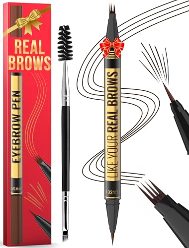 Vevivia Beauty Eyebrow Pen - Microblading eyebrow pencil with Micro-Fork Tip & Precision Tip for Natural Brows, Eyebrow Pencils for Women, Dual-Ended Brow Brush, Waterproof, Dark Brown
