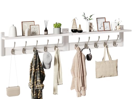 YMYNY 120cm Coat Hooks Wall Mounted with Shelf White HWS004W-2