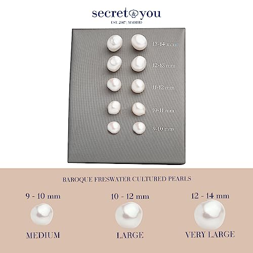 Secret & You – Women Pearl Stud Earring Freshwater Cultured Pearl | Baroque Shape | Sterling Silver 925, Available In 5 Sizes From 9-10 Mm Up To 13-14 Mm #TOP4