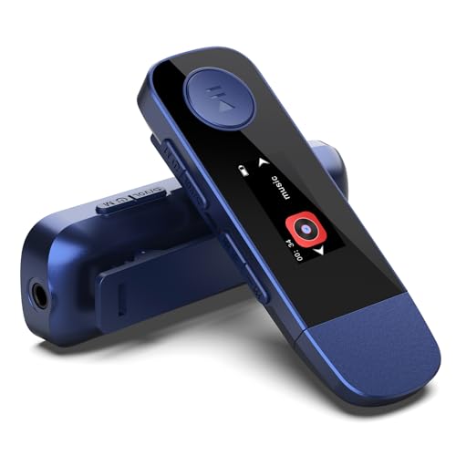 AGPTEK Lettore MP3 Portatile USB da 64 GB con Bluetooth, Lettore Musicale di Tipo C con Clip, chiavetta USB con Radio FM, Registrazione, Supporta Il Collegamento del Cellulare, Blu