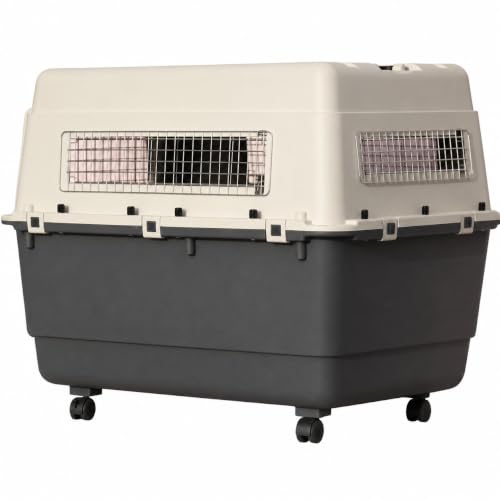 Image of Heavy Duty Dog Travel Carrier Flight Crate, IATA Compliant Airline Approved, White & Grey (32 Inch)